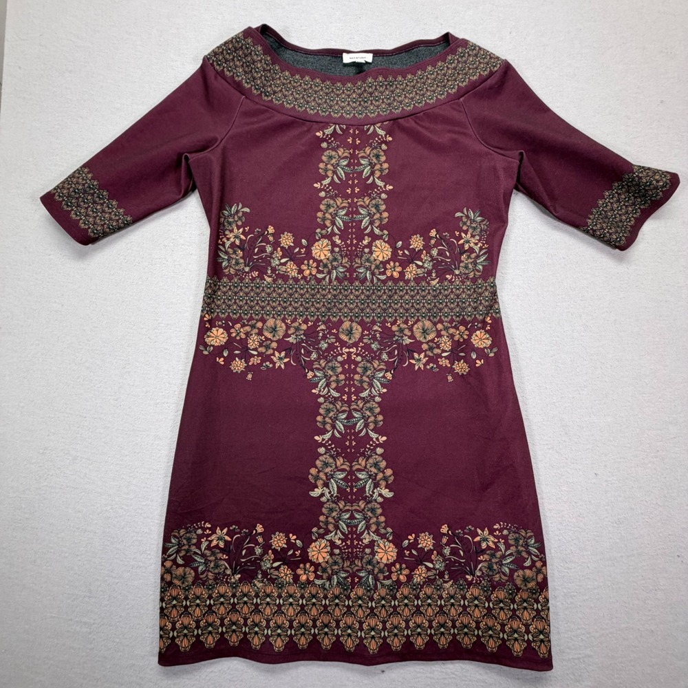 Max Studio Sheath‎ Dress Womens Large Good Burgundy Floral Boho